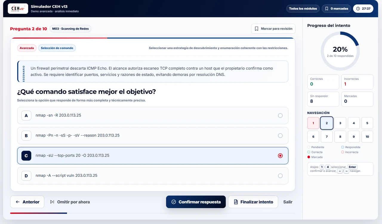 Pregunta de simulador CEH